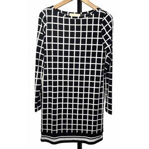 Michael‎ Kors Dress Long Sleeve Geometric Sheath Knee Length Black White Small